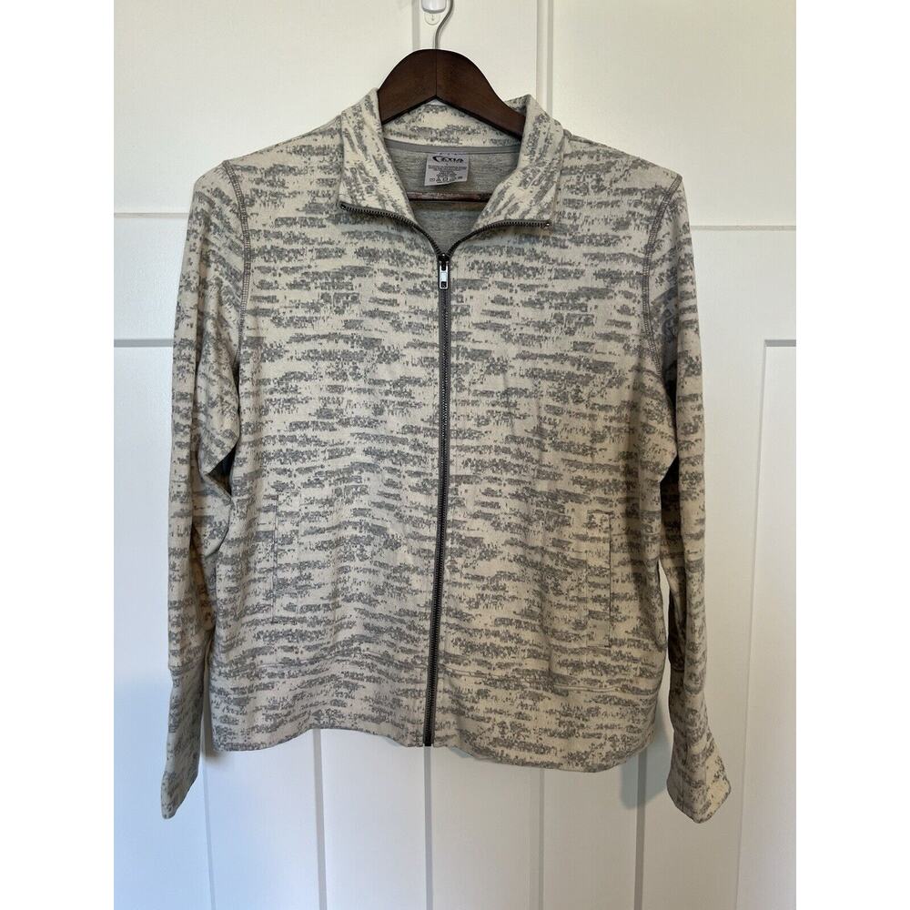 Zyia Active Jacket Womens Large Cream Gray Combo Athleisure Workout Casual Gym